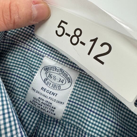 Brooks‎ Brothers Shirt Men Large 16.5 34 Regent Original Polo Blue Green Check - Picture 3 of 8